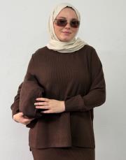 acı kahve triko kalem etekli takım 2