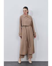 bej mevsimlik krep trenç 3