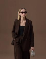 acı kahve bol formlu blazer takım