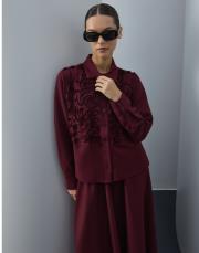 bordo nakış detaylı etekli takım 2