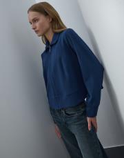 açık lacivert triko fermuarlı kısa sweat