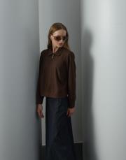 acı kahve triko fermuarlı kısa sweat 3