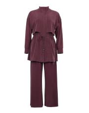 bordo örme bağcık detaylı takım