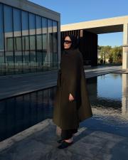 haki yün karışımlı uzun kaban