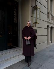 mürdüm yün karışımlı uzun kaban