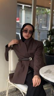 kahverengi koton blazer ceket 3