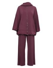 bordo örme şal detaylı takım