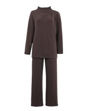 kahverengi modal omuz detaylı takım