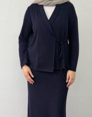 lacivert triko kimono etekli takım 3