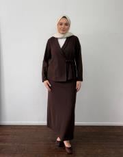 acı kahve triko kimono etekli takım