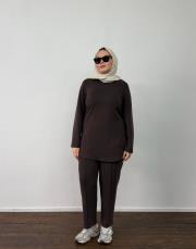 acı kahve modal kuşak detaylı takım