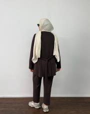 acı kahve modal kuşak detaylı takım 3